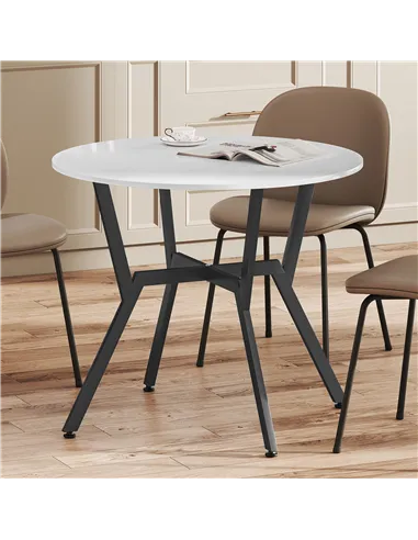 HOMCOM Dining Table, Round Kitchen Table with Black Legs for Living Room, Dining Room 90 x 76 cm, High Gloss White