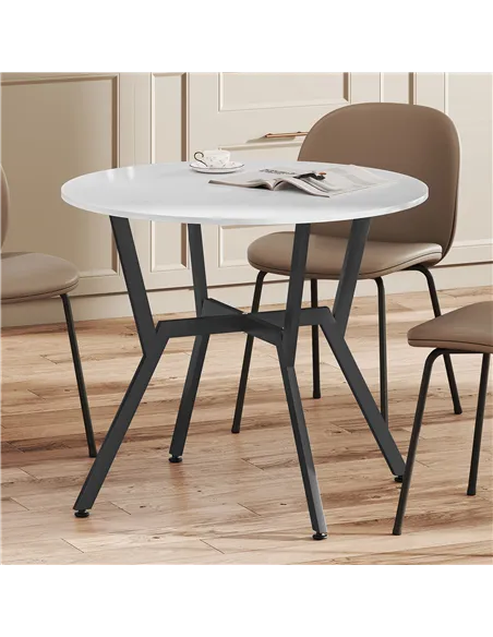 HOMCOM Dining Table, Round Kitchen Table with Black Legs for Living Room, Dining Room 90 x 76 cm, High Gloss White