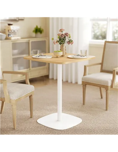 HOMCOM Small Dining Table, 60 cm Square Kitchen Table with Wood-veneer Top and Steel Base - Natural Wood Finish