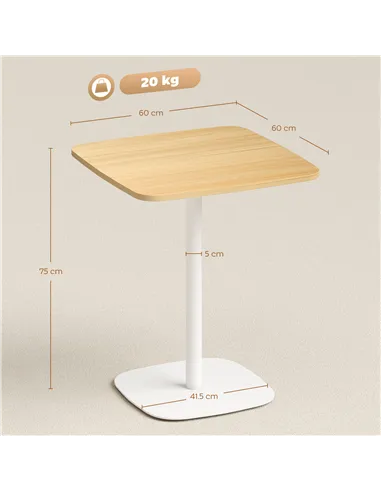 HOMCOM Small Dining Table, 60 cm Square Kitchen Table with Wood-veneer Top and Steel Base - Natural Wood Finish