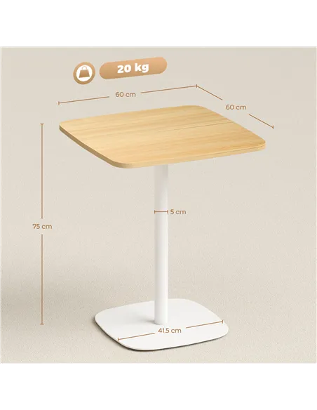 HOMCOM Small Dining Table, 60 cm Square Kitchen Table with Wood-veneer Top and Steel Base - Natural Wood Finish