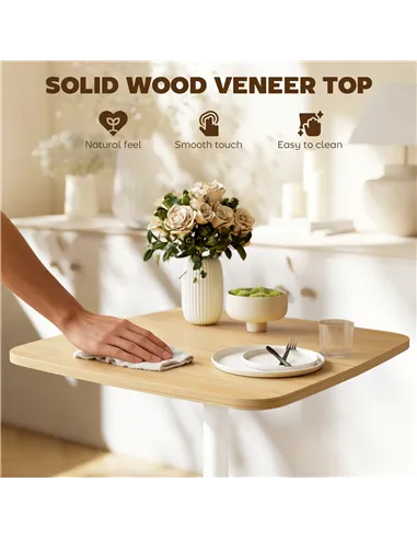 HOMCOM Small Dining Table, 60 cm Square Kitchen Table with Wood-veneer Top and Steel Base - Natural Wood Finish