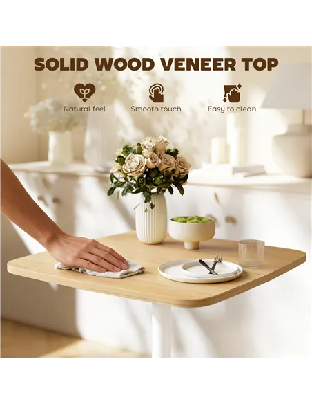 HOMCOM Small Dining Table, 60 cm Square Kitchen Table with Wood-veneer Top and Steel Base - Natural Wood Finish