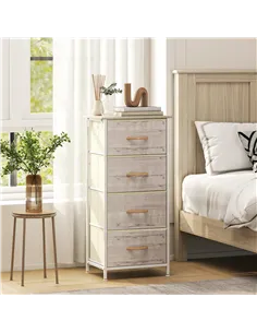 HOMCOM Chest of Four Fabric Drawers - Natural Wood Finish 2