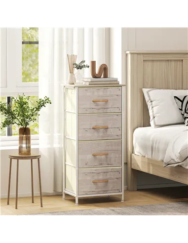 HOMCOM Chest of Four Fabric Drawers - Natural Wood Finish