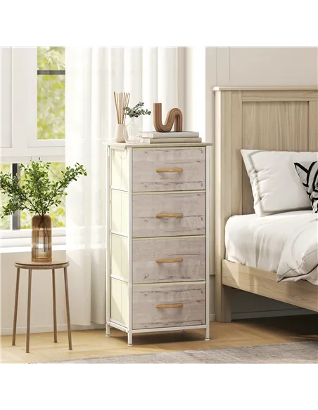 HOMCOM Chest of Four Fabric Drawers - Natural Wood Finish