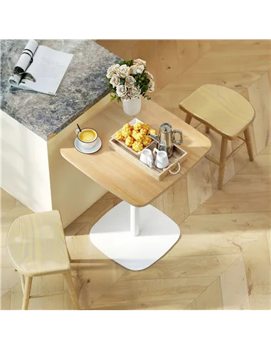 HOMCOM Small Dining Table, 60 cm Square Kitchen Table with Wood-veneer Top and Steel Base - Natural Wood Finish