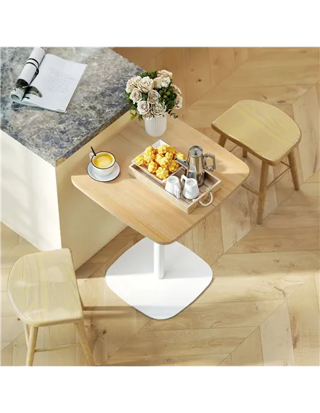 HOMCOM Small Dining Table, 60 cm Square Kitchen Table with Wood-veneer Top and Steel Base - Natural Wood Finish