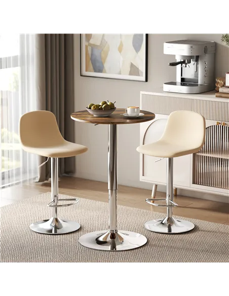 HOMCOM Round Bar Table, 360 Degree Swivel Counter Pub Table with Adjustable Height, for Kitchen, Cafe, Rustic Brown