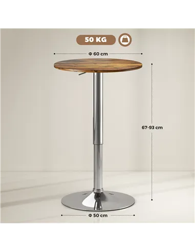 HOMCOM Round Bar Table, 360 Degree Swivel Counter Pub Table with Adjustable Height, for Kitchen, Cafe, Rustic Brown