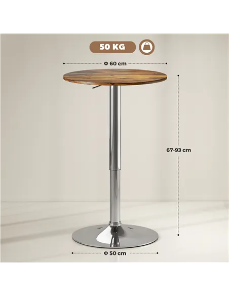 HOMCOM Round Bar Table, 360 Degree Swivel Counter Pub Table with Adjustable Height, for Kitchen, Cafe, Rustic Brown