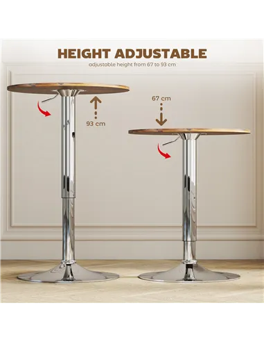 HOMCOM Round Bar Table, 360 Degree Swivel Counter Pub Table with Adjustable Height, for Kitchen, Cafe, Rustic Brown