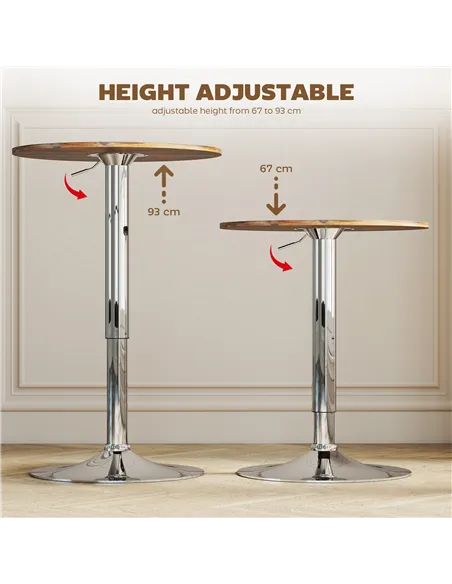 HOMCOM Round Bar Table, 360 Degree Swivel Counter Pub Table with Adjustable Height, for Kitchen, Cafe, Rustic Brown