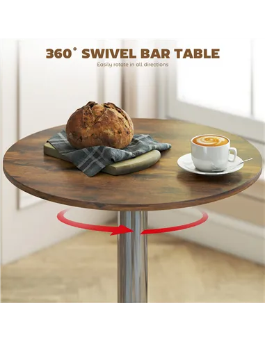 HOMCOM Round Bar Table, 360 Degree Swivel Counter Pub Table with Adjustable Height, for Kitchen, Cafe, Rustic Brown