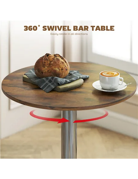 HOMCOM Round Bar Table, 360 Degree Swivel Counter Pub Table with Adjustable Height, for Kitchen, Cafe, Rustic Brown