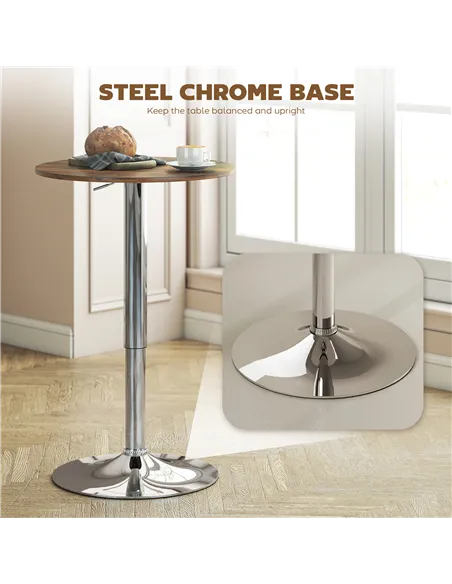 HOMCOM Round Bar Table, 360 Degree Swivel Counter Pub Table with Adjustable Height, for Kitchen, Cafe, Rustic Brown