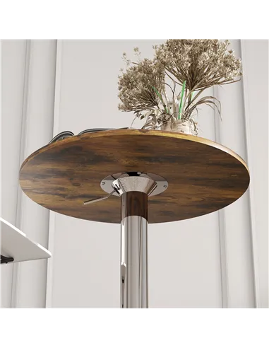 HOMCOM Round Bar Table, 360 Degree Swivel Counter Pub Table with Adjustable Height, for Kitchen, Cafe, Rustic Brown