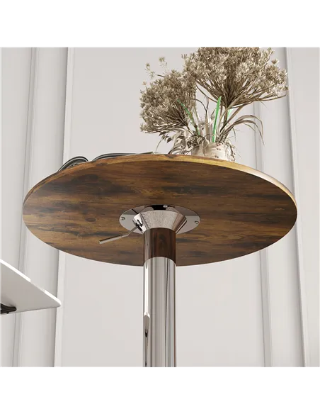 HOMCOM Round Bar Table, 360 Degree Swivel Counter Pub Table with Adjustable Height, for Kitchen, Cafe, Rustic Brown