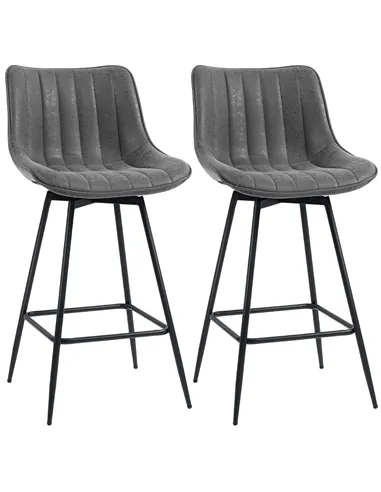 HOMCOM Set of 2 PU Leather Swivel Bar Stools - Grey
