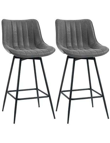 HOMCOM Set of 2 PU Leather Swivel Bar Stools - Grey