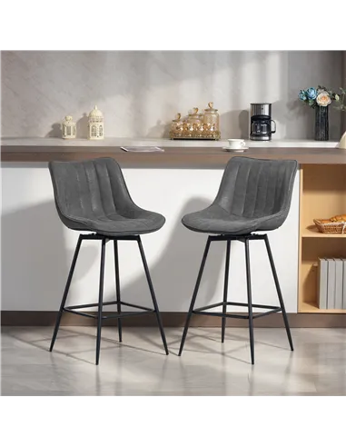 HOMCOM Set of 2 PU Leather Swivel Bar Stools - Grey
