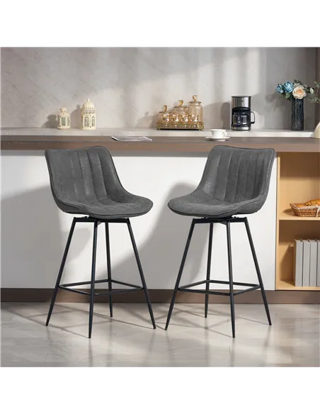 HOMCOM Set of 2 PU Leather Swivel Bar Stools - Grey