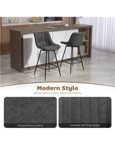 HOMCOM Set of 2 PU Leather Swivel Bar Stools - Grey