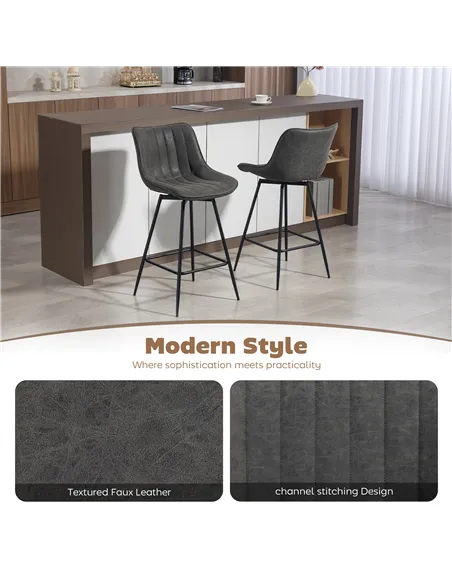 HOMCOM Set of 2 PU Leather Swivel Bar Stools - Grey