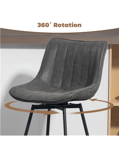 HOMCOM Set of 2 PU Leather Swivel Bar Stools - Grey