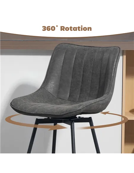 HOMCOM Set of 2 PU Leather Swivel Bar Stools - Grey
