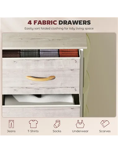 HOMCOM Chest of Four Fabric Drawers - Natural Wood Finish