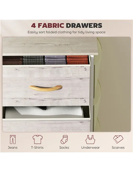 HOMCOM Chest of Four Fabric Drawers - Natural Wood Finish