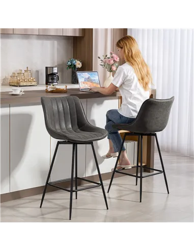 HOMCOM Set of 2 PU Leather Swivel Bar Stools - Grey