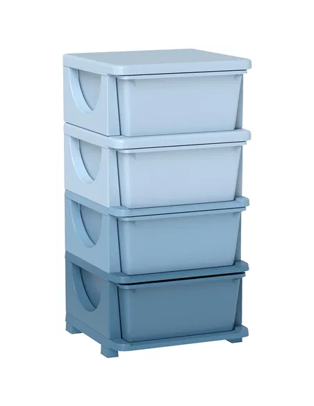 HOMCOM Four-Tier Kids Storage Boxes, with Four Drawers - Blue