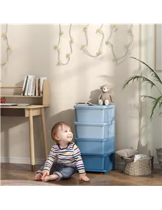 HOMCOM Four-Tier Kids Storage Boxes, with Four Drawers - Blue 2