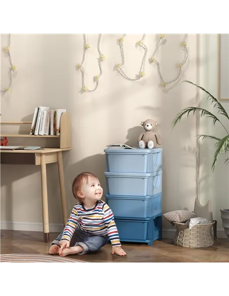 HOMCOM Four-Tier Kids Storage Boxes, with Four Drawers - Blue