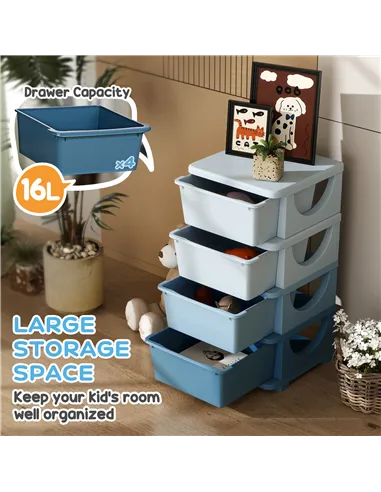 HOMCOM Four-Tier Kids Storage Boxes, with Four Drawers - Blue
