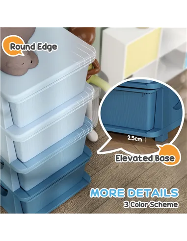 HOMCOM Four-Tier Kids Storage Boxes, with Four Drawers - Blue