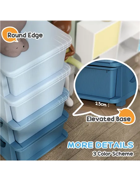 HOMCOM Four-Tier Kids Storage Boxes, with Four Drawers - Blue