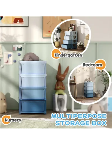 HOMCOM Four-Tier Kids Storage Boxes, with Four Drawers - Blue