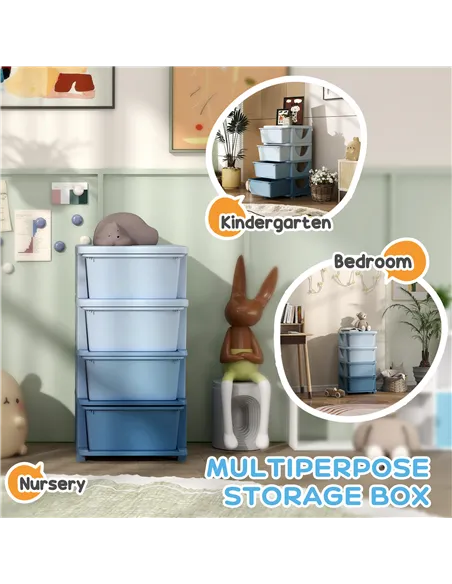 HOMCOM Four-Tier Kids Storage Boxes, with Four Drawers - Blue
