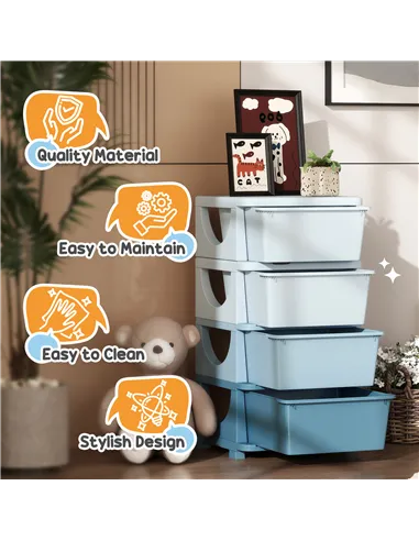 HOMCOM Four-Tier Kids Storage Boxes, with Four Drawers - Blue