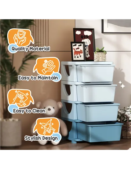 HOMCOM Four-Tier Kids Storage Boxes, with Four Drawers - Blue
