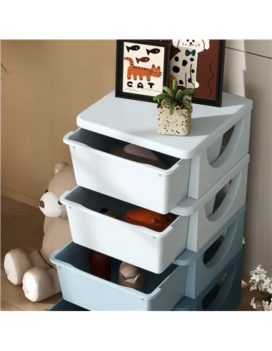 HOMCOM Four-Tier Kids Storage Boxes, with Four Drawers - Blue