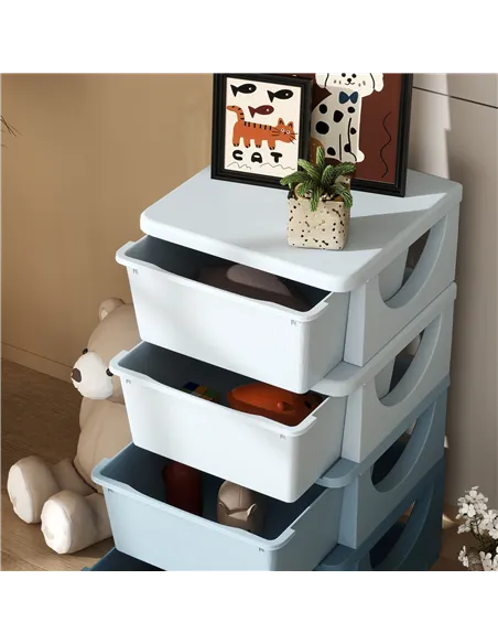 HOMCOM Four-Tier Kids Storage Boxes, with Four Drawers - Blue