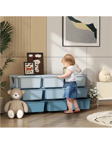 HOMCOM Kids Storage Unit, with Nine Drawers - Blue