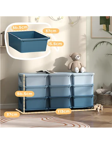 HOMCOM Kids Storage Unit, with Nine Drawers - Blue