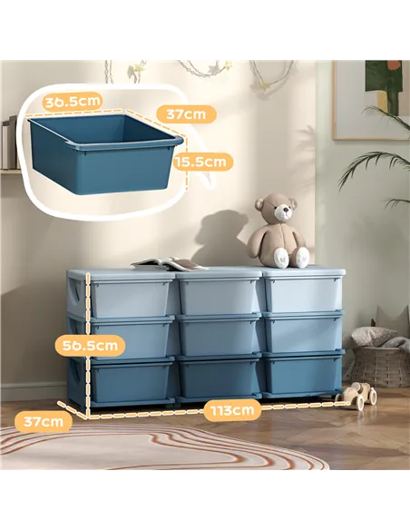 HOMCOM Kids Storage Unit, with Nine Drawers - Blue