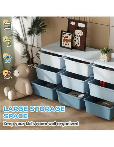 HOMCOM Kids Storage Unit, with Nine Drawers - Blue