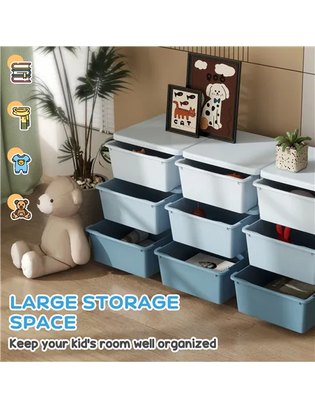 HOMCOM Kids Storage Unit, with Nine Drawers - Blue